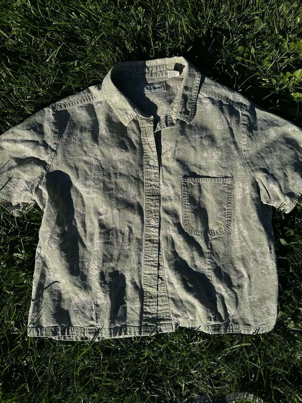 L.L. Bean Women's Green Botanical Print Short Sleeve Linen Cotton Button-Up 16